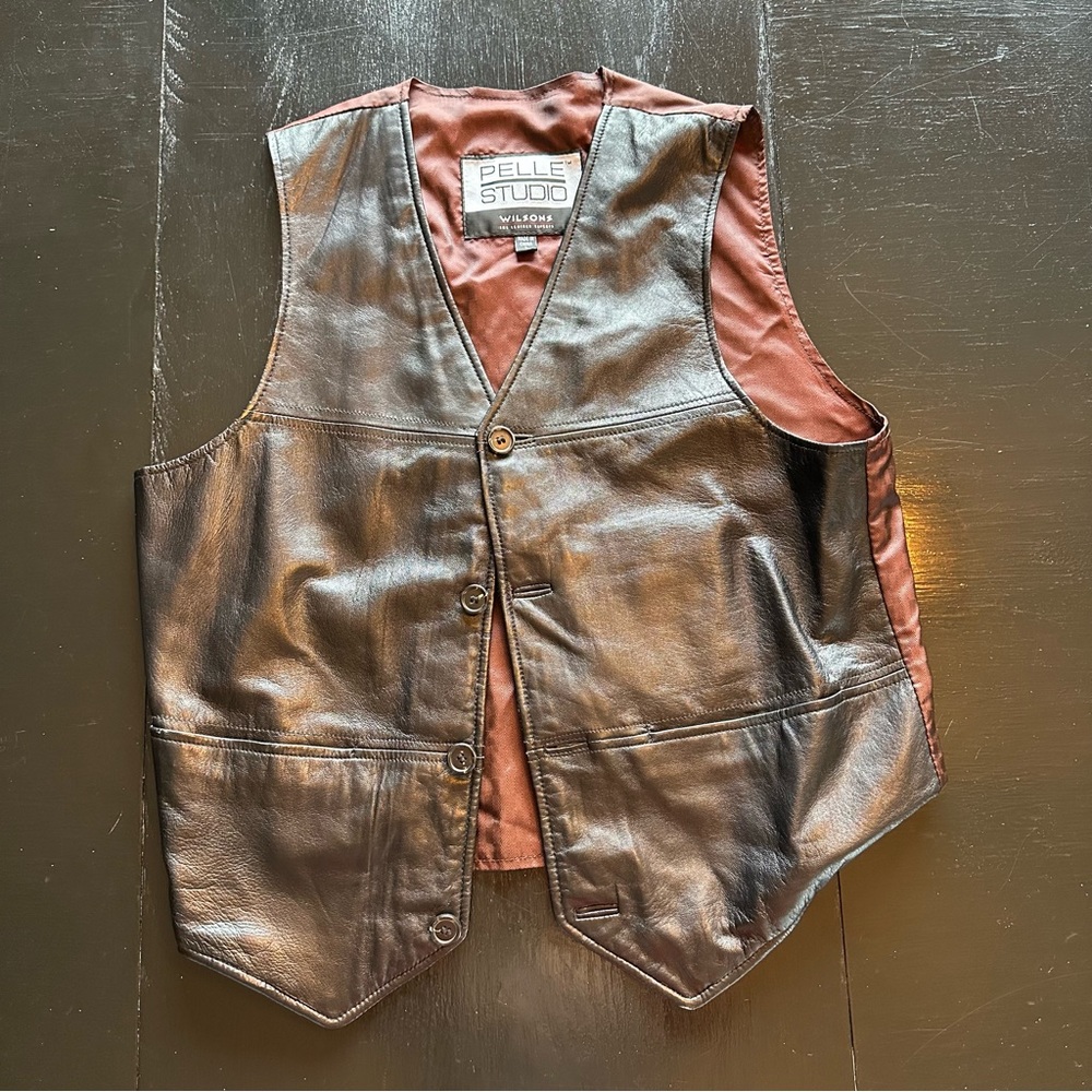 Pelle Studio Large Black Leather Vest with Brown back
